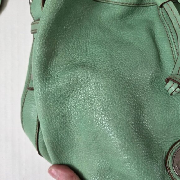 Fossil Purse Mint Green Leather Hobo Bucket Drawstring Shoulder Bag Hippie Boho - Picture 6 of 16